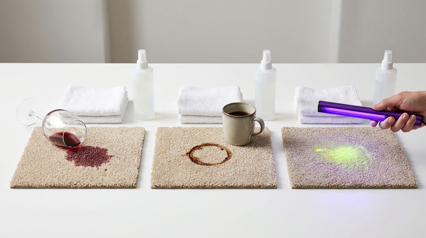 Fleckenentfernung auf Teppich: Rotwein, Kaffee, Tierurin